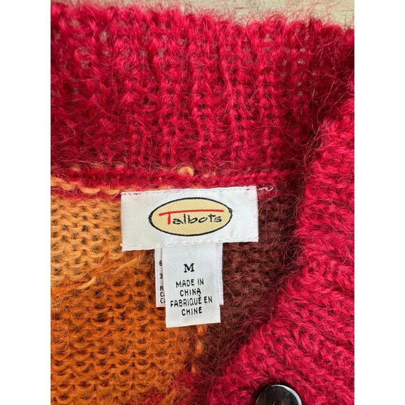 Vintage Talbots Hand Knit Red Mohair Blend Fluffy Grannycore Cardigan Sz P - Picture 12 of 13